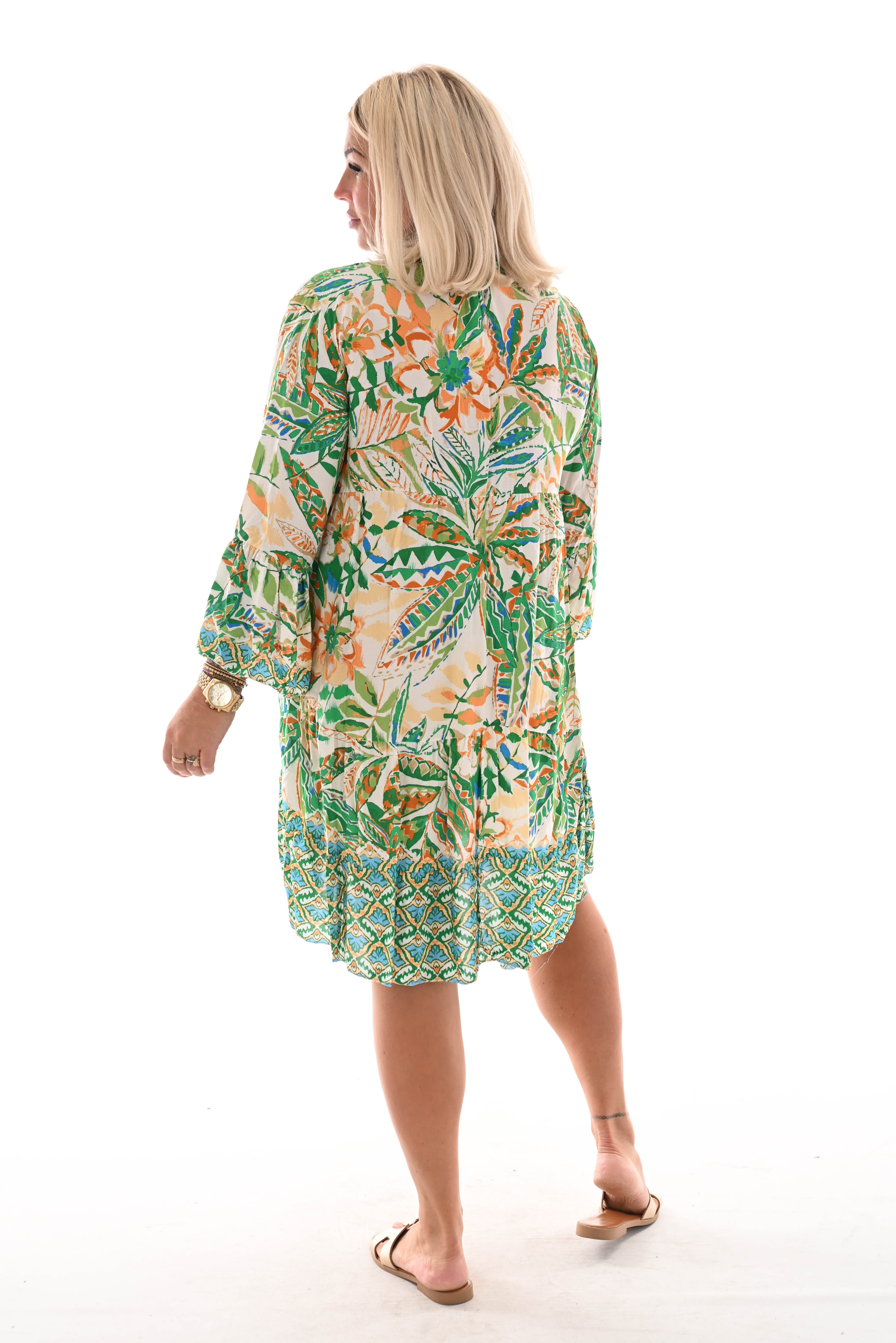 Tuniek 3/4e mouwen bladeren print groen