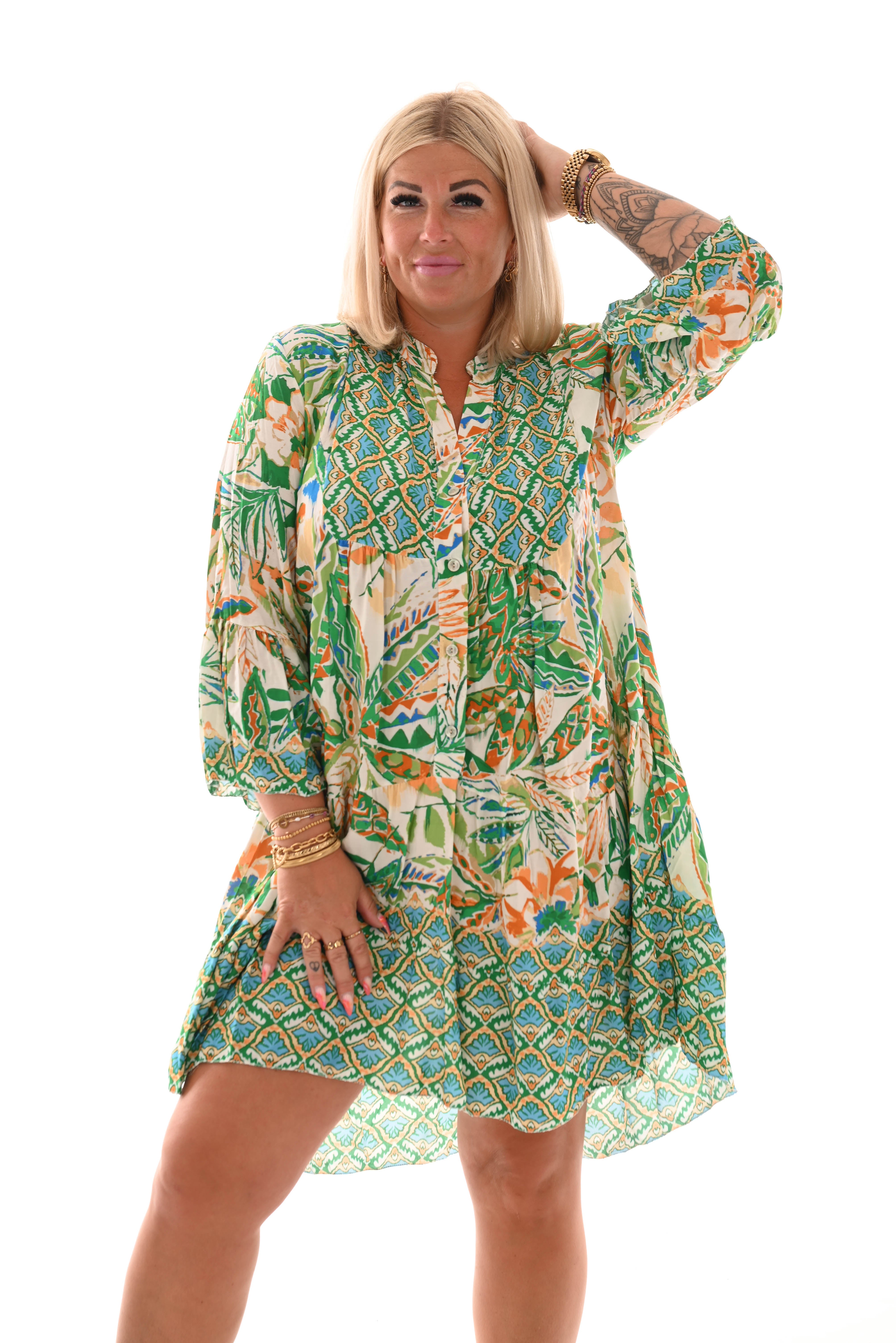 Tuniek 3/4e mouwen bladeren print groen