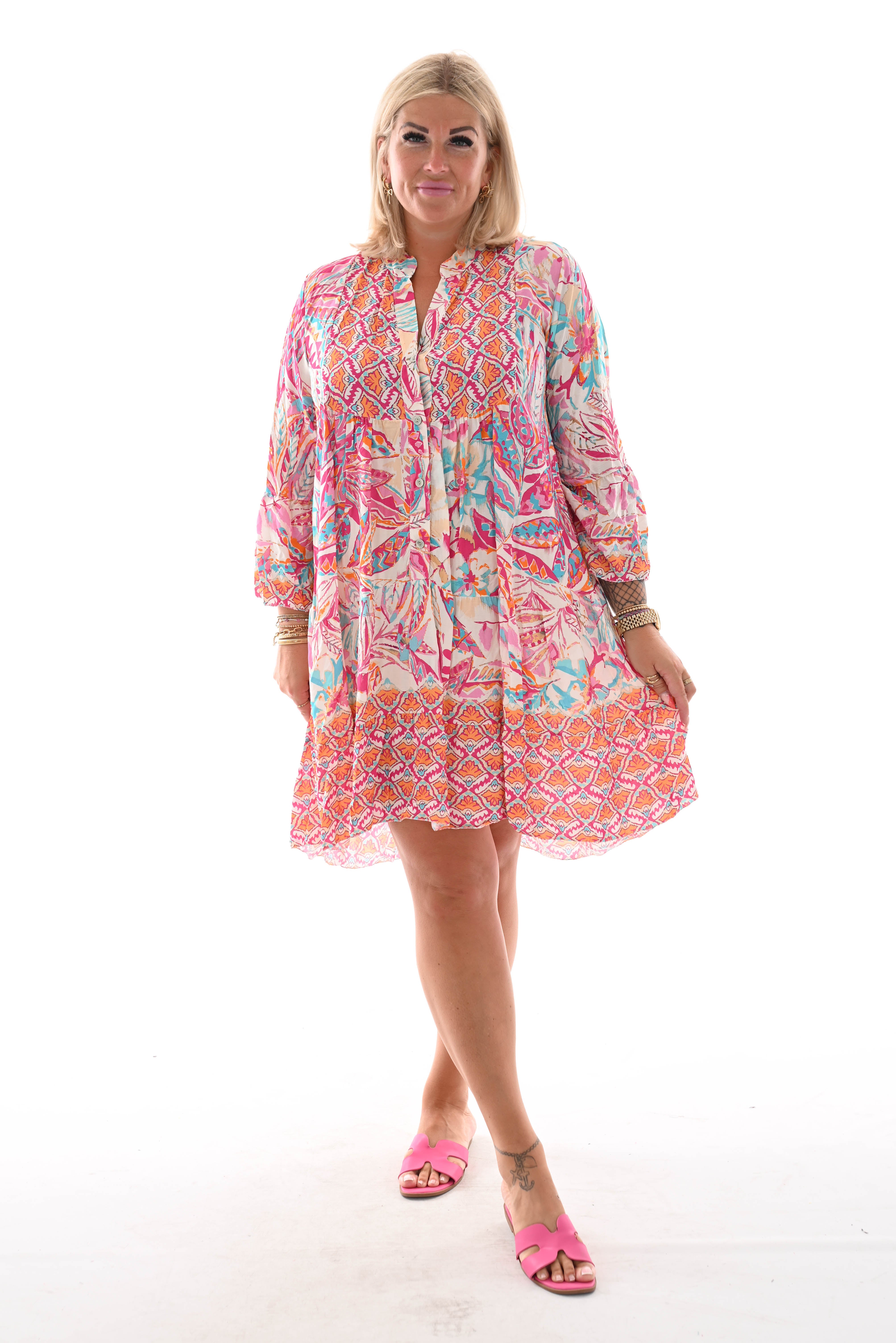 Tuniek 3/4e mouwen bladeren print fuchsia