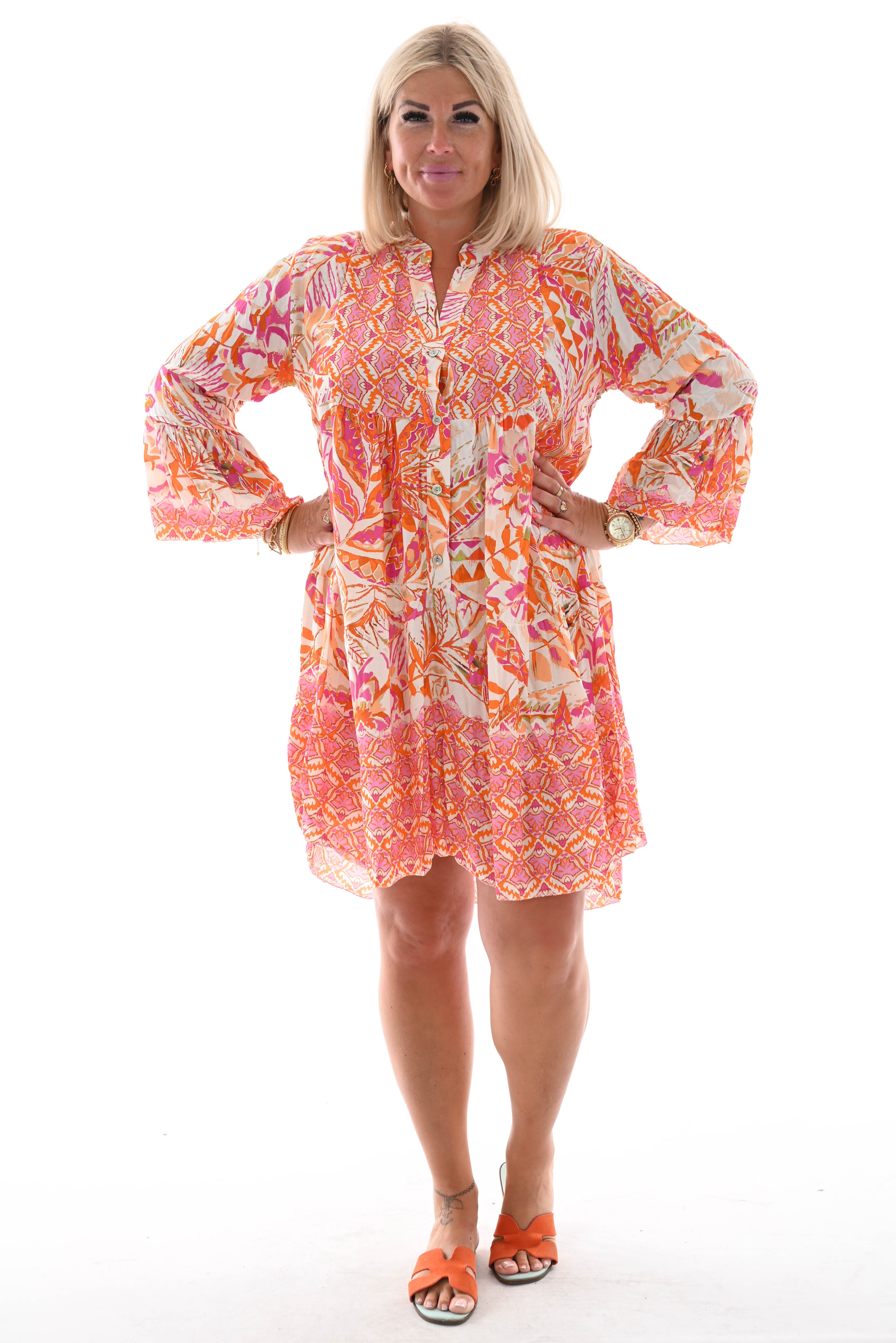 Tuniek 3/4e mouwen bladeren print oranje