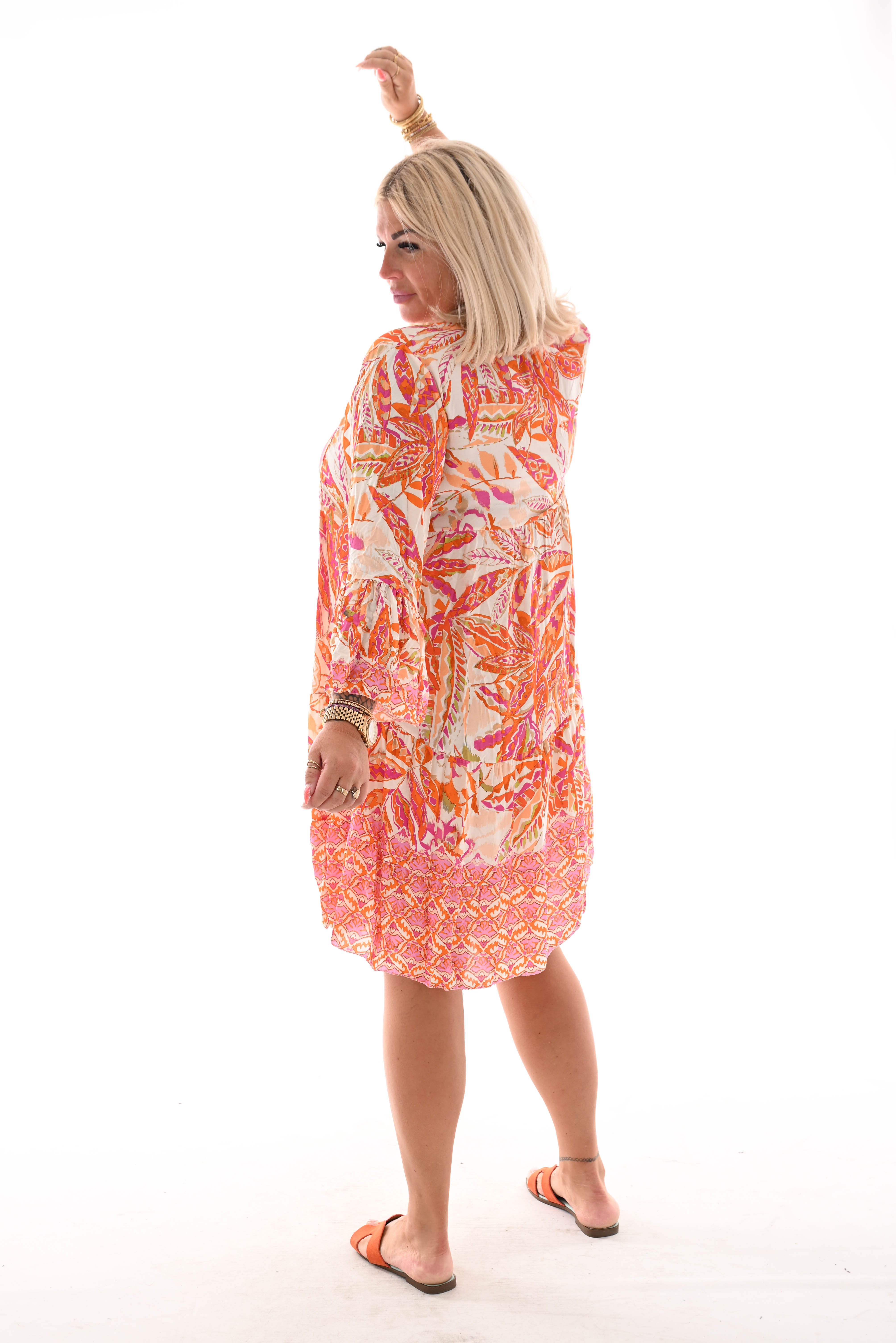 Tuniek 3/4e mouwen bladeren print oranje