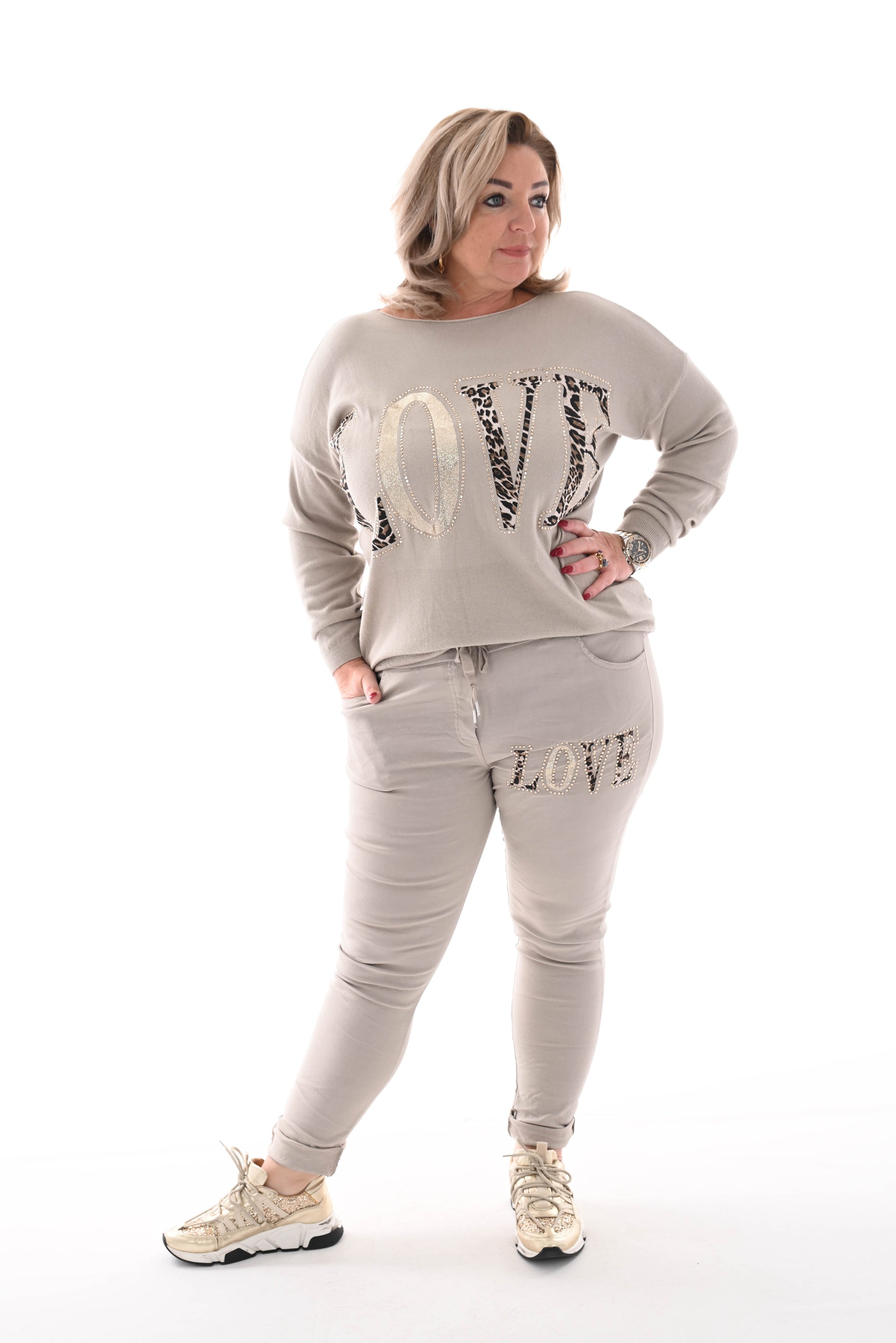 Stretchbroek love beige