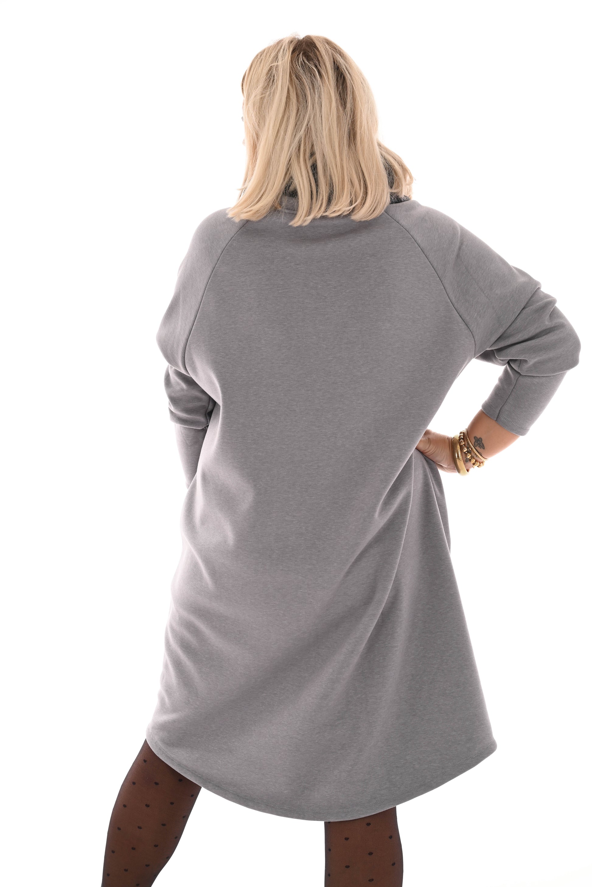 Sweater dress ronde hals met zakken grijs