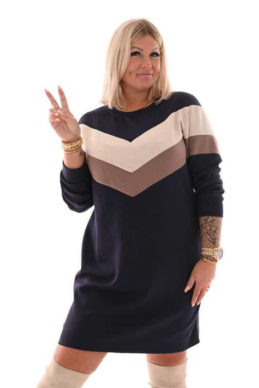 Sweater dress kort met strepen marineblauw