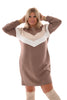 Sweater dress kort met strepen lichtbruin