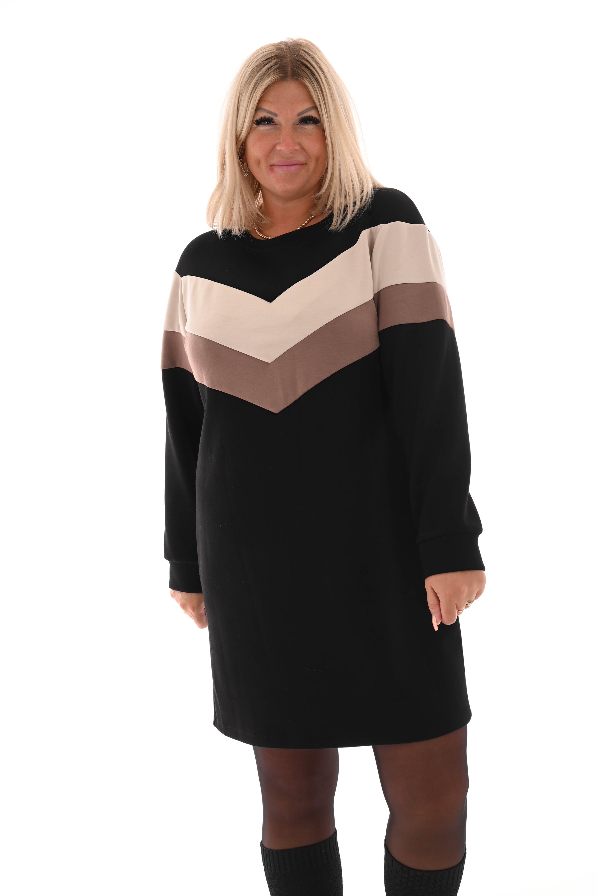 Sweater dress kort met strepen zwart