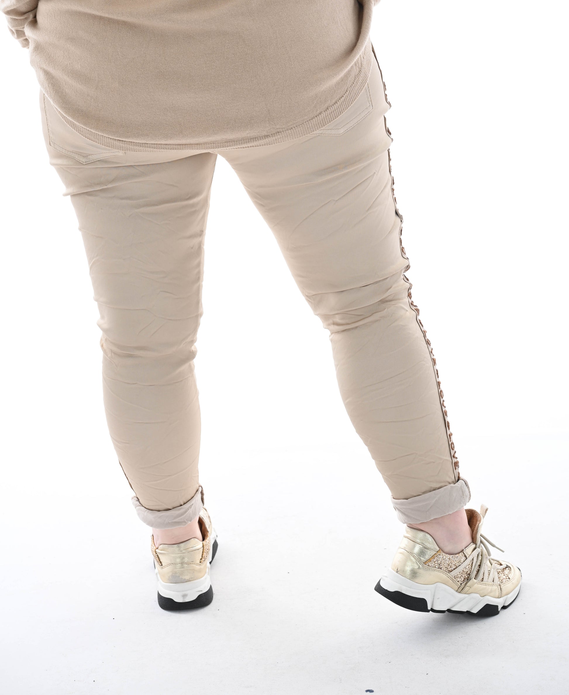 Silky stretchbroek bies love camel