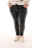 Leatherlook stretchbroek met glitter bies zwart