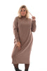 Sweater dress lang met turtle neck en zakken taupe