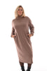 Sweater dress lang met turtle neck en zakken taupe