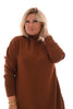 Sweater dress lang met turtle neck en zakken bruin