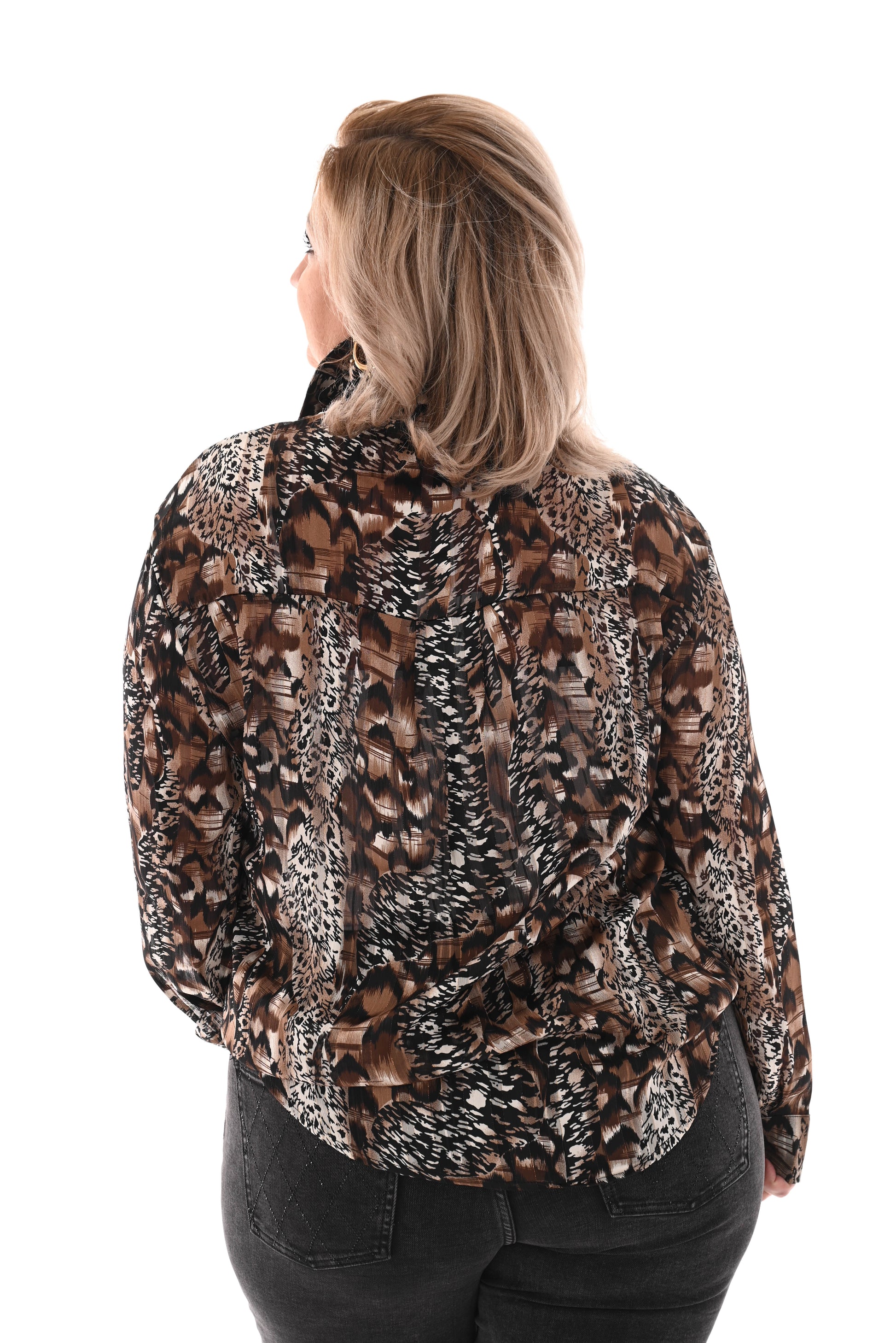 Blouse broche bruin/wit