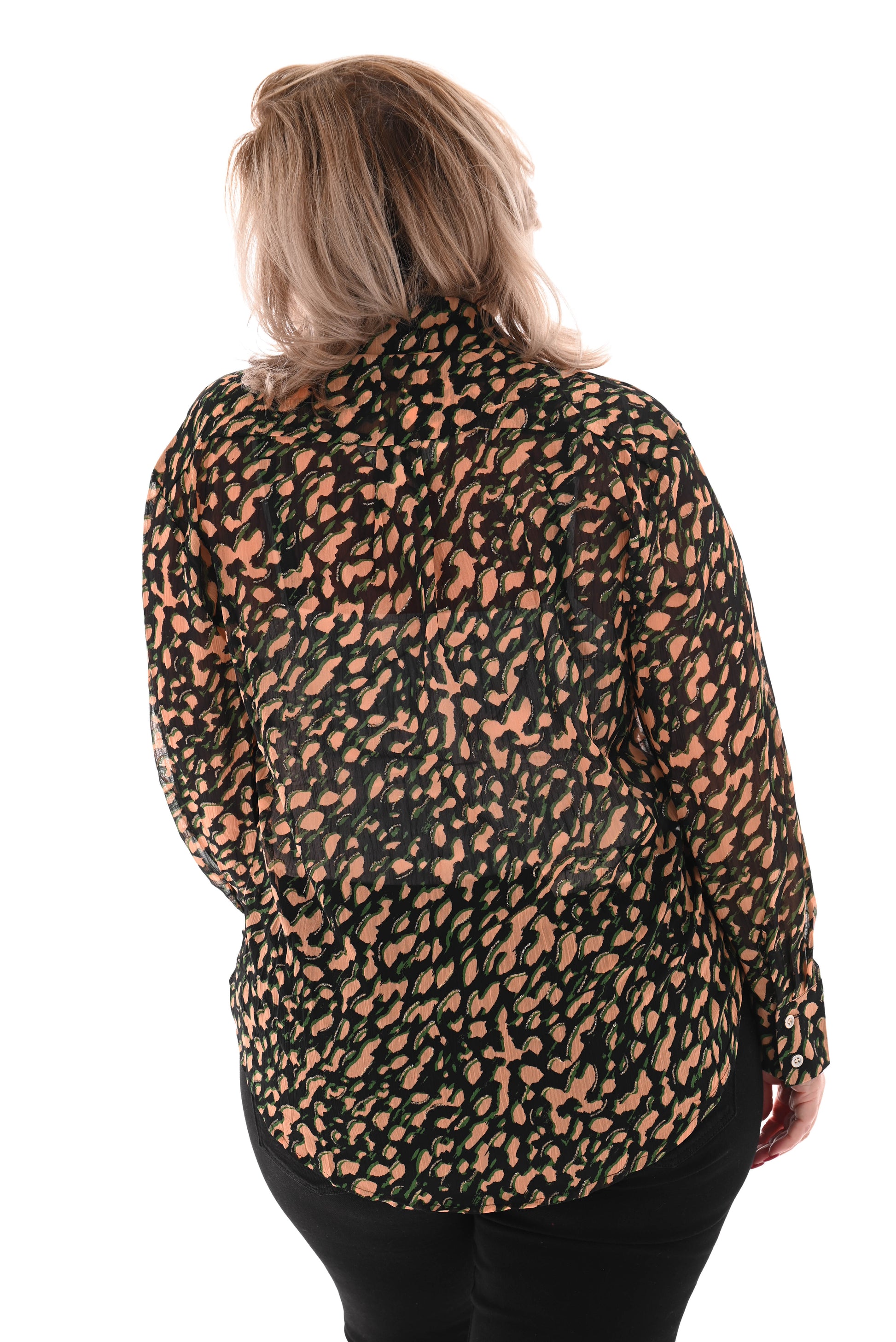 Doorknoop blouse glitter gevlekt groen