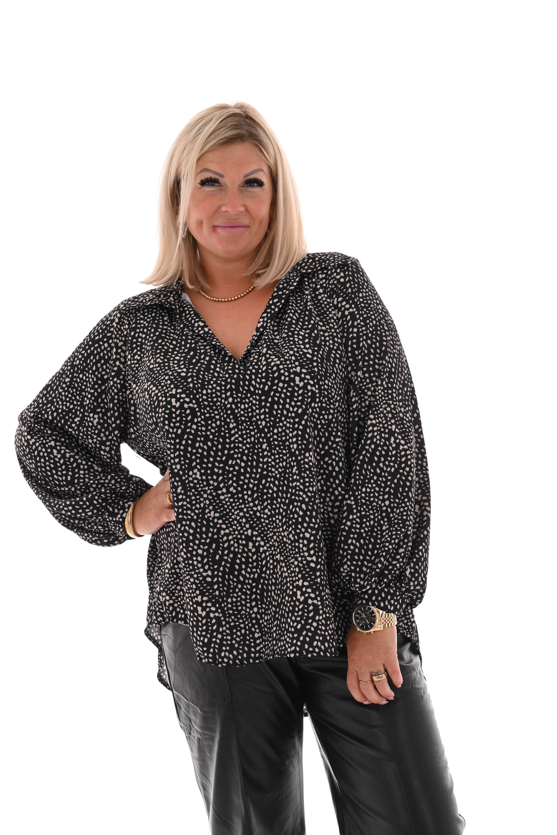 Blouse multi v-hals zwart/wit