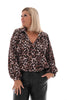 Blouse multi v-hals panter bruin