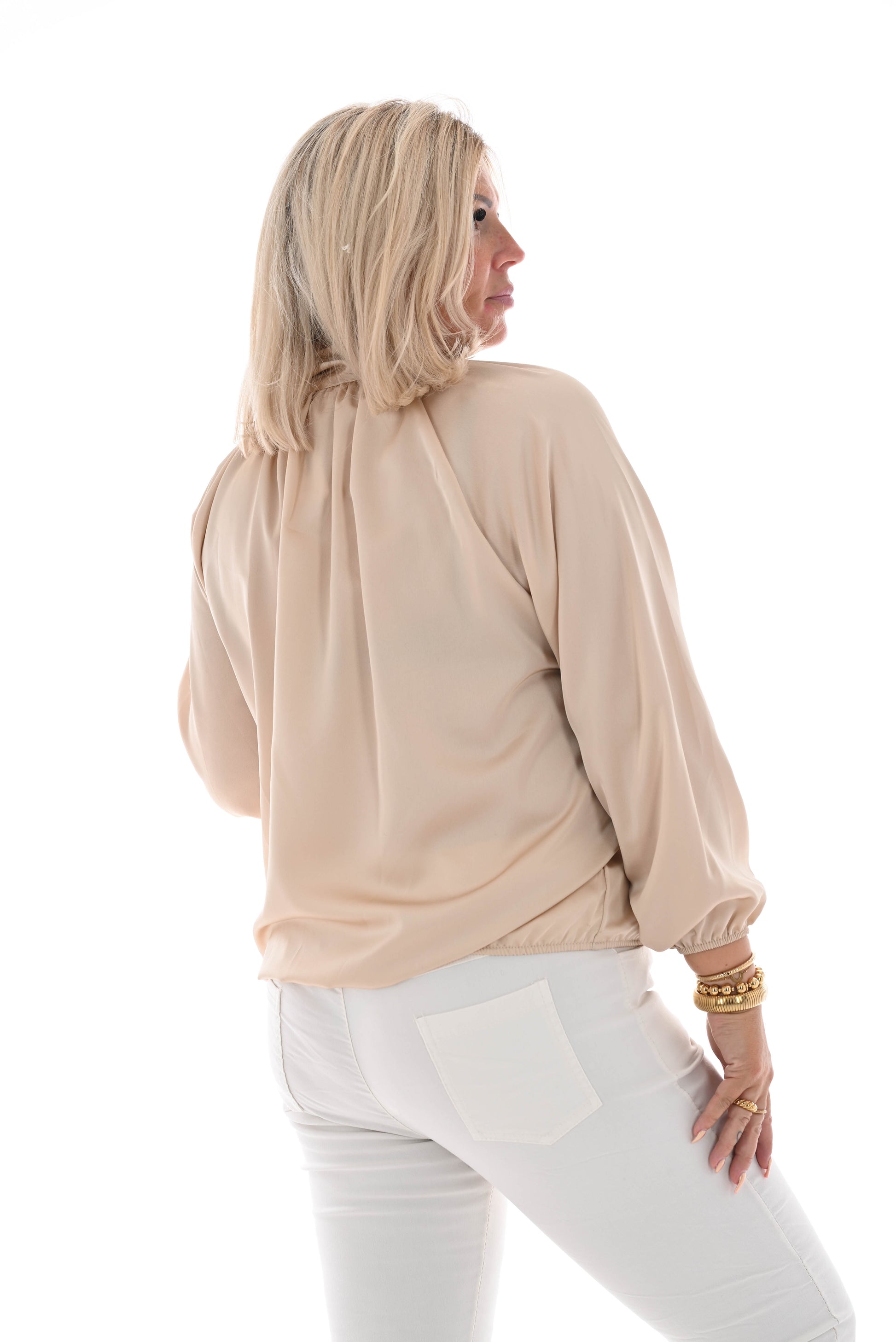 Silky blouse met strik beige