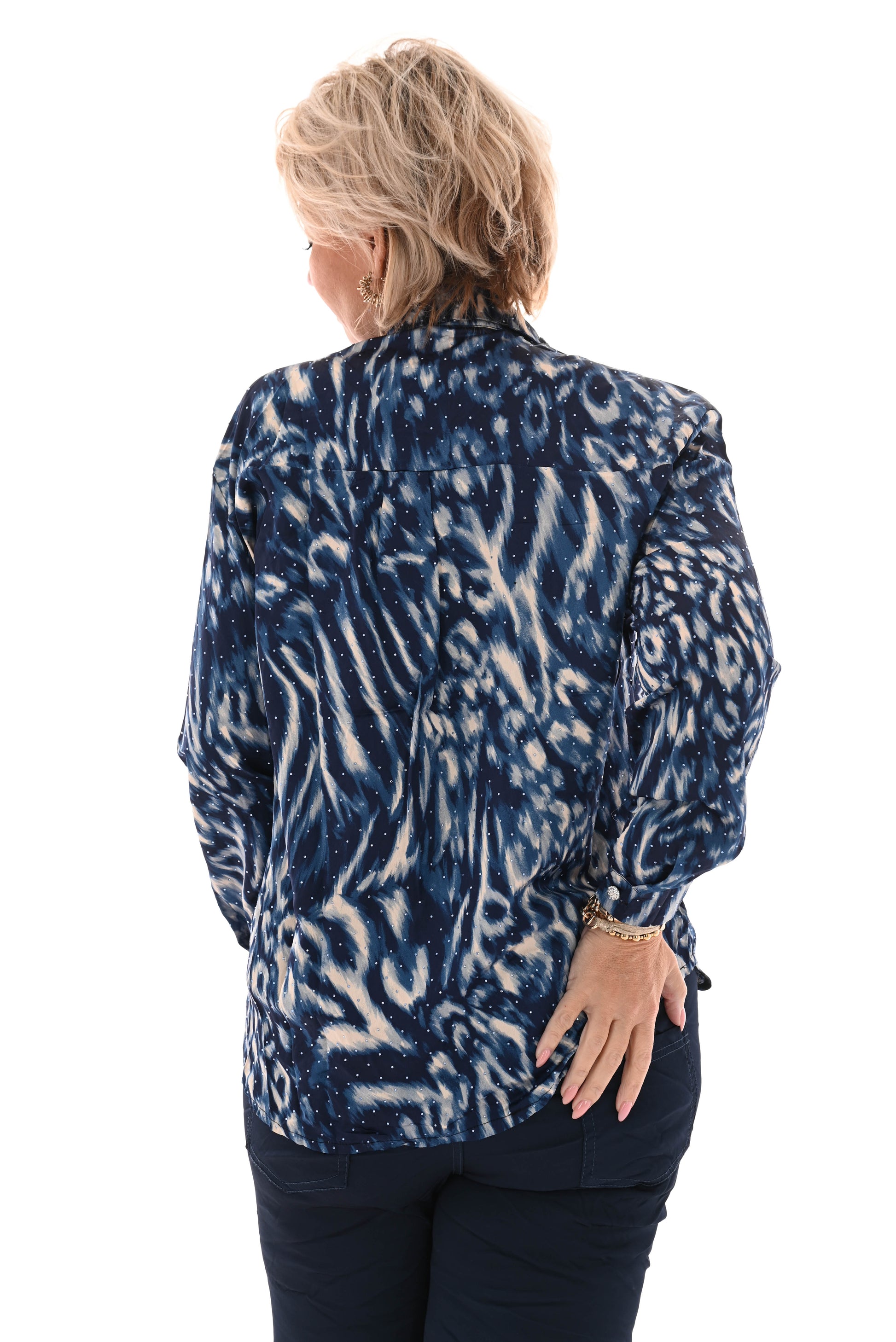 Blouse dierenprint met bling stenen blauw