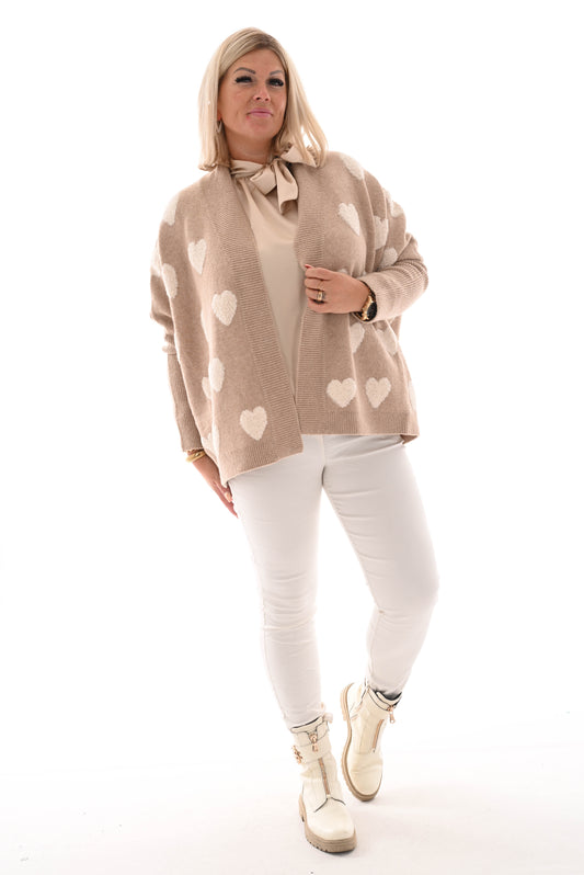 Vest teddy hartjes beige