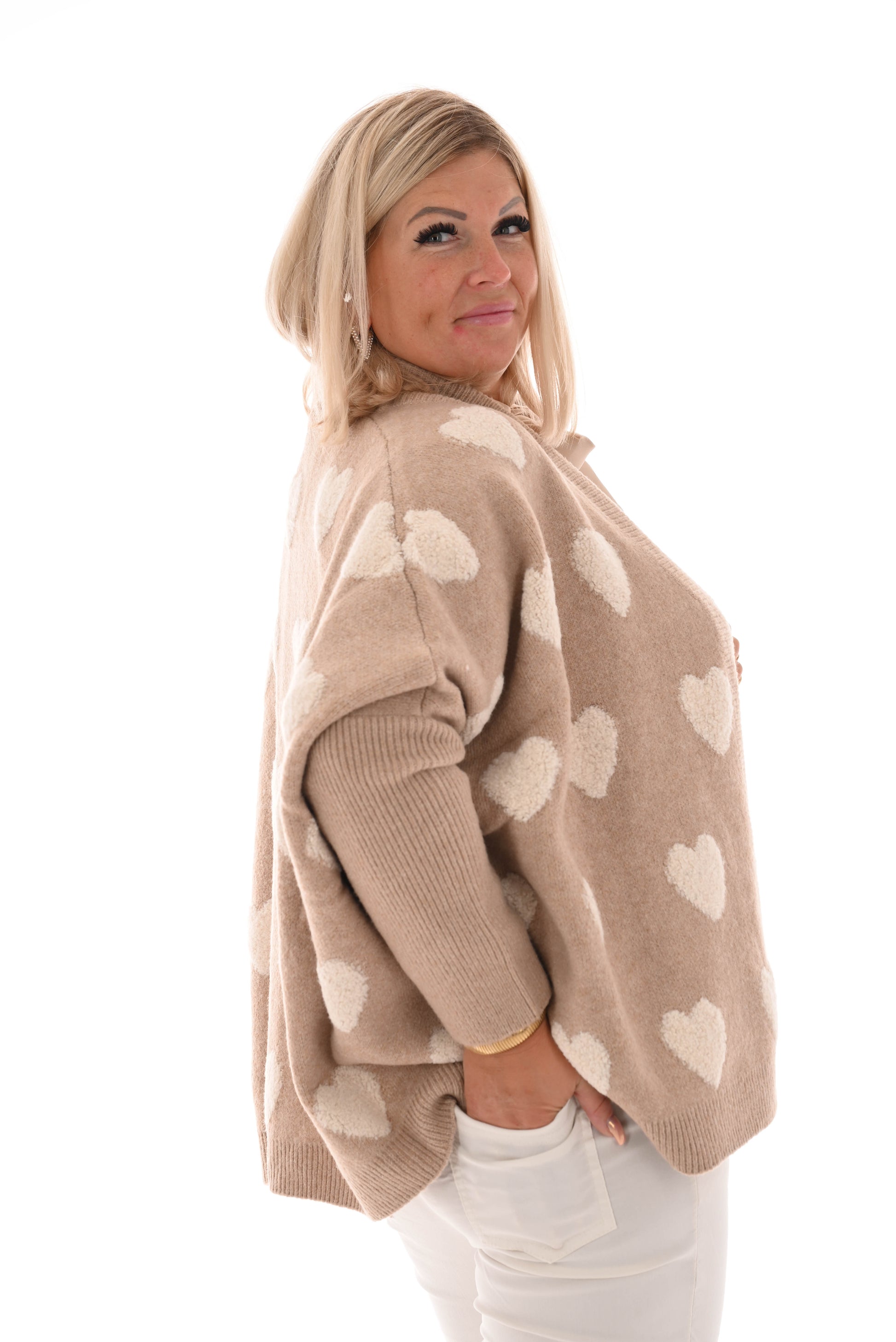 Vest teddy hartjes beige