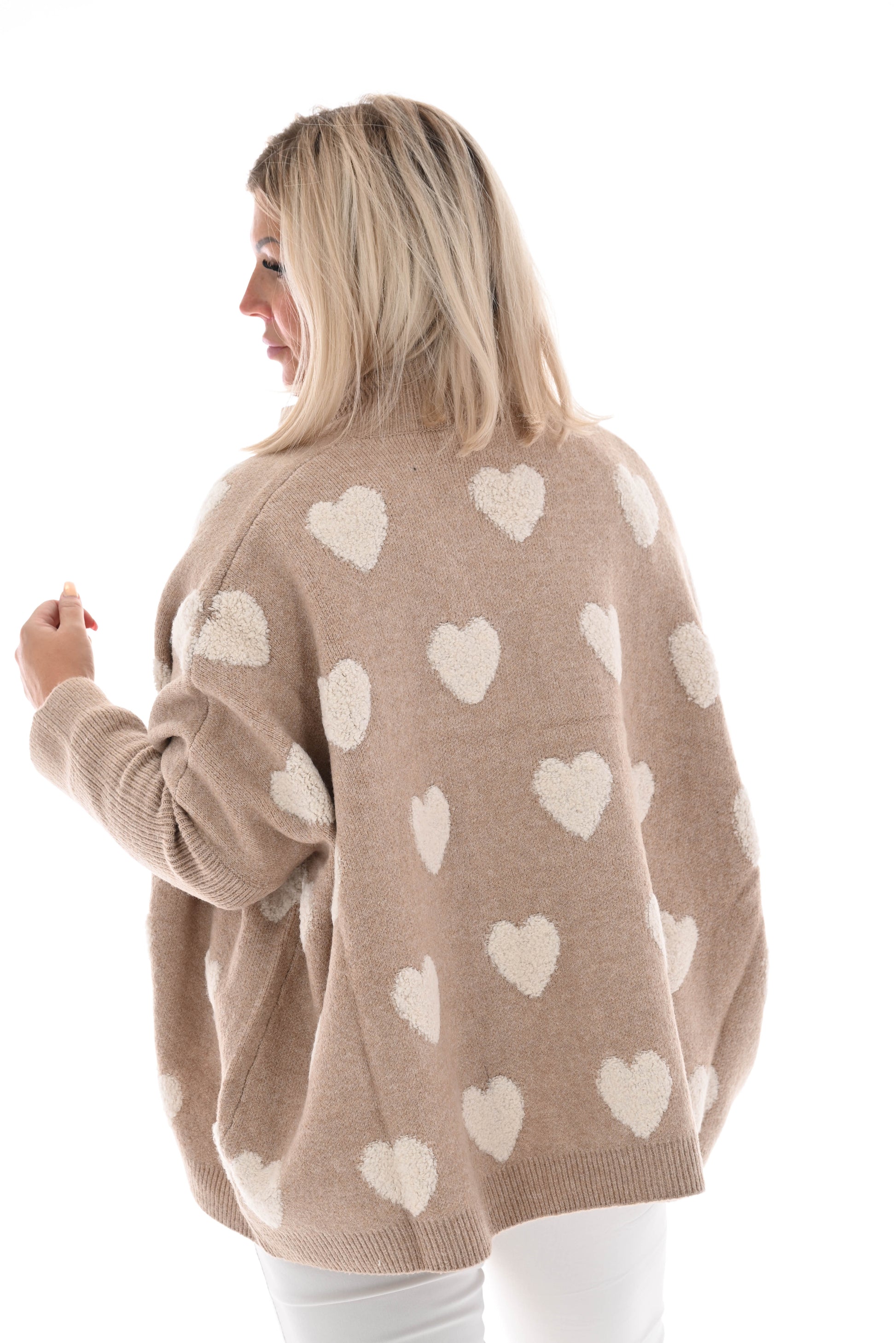 Vest teddy hartjes beige