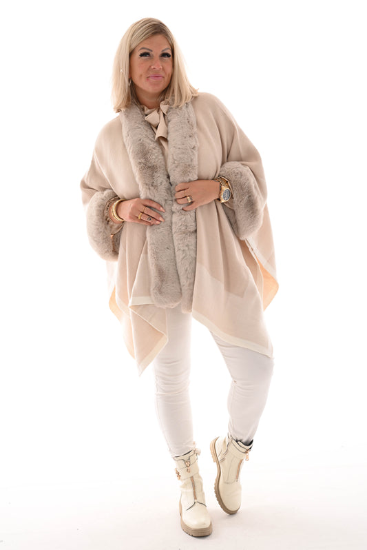 Vest fake fur manchet beige/roomwit