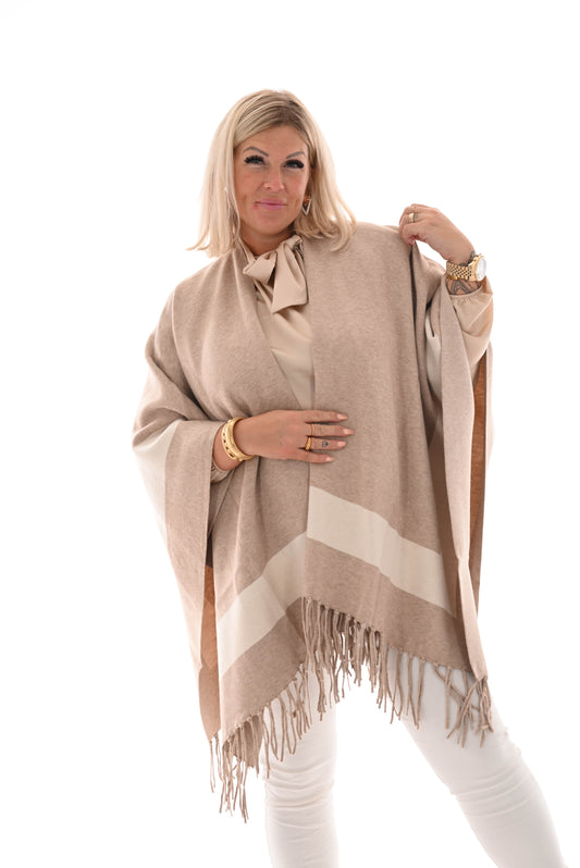 Omslagdoek met franje beige/roomwit