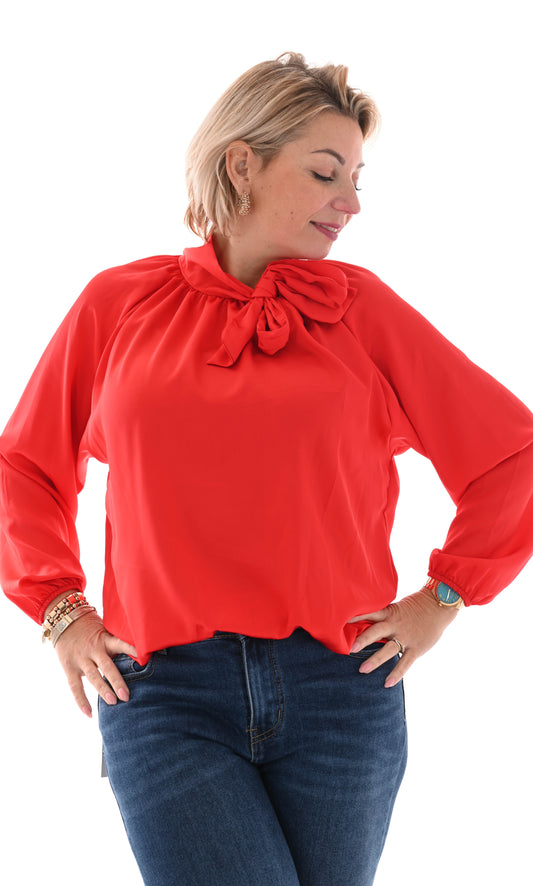 Silky blouse met strik rood