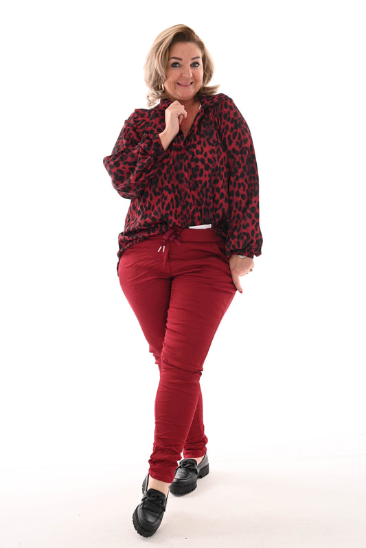 Blouse multi v-hals panter rood