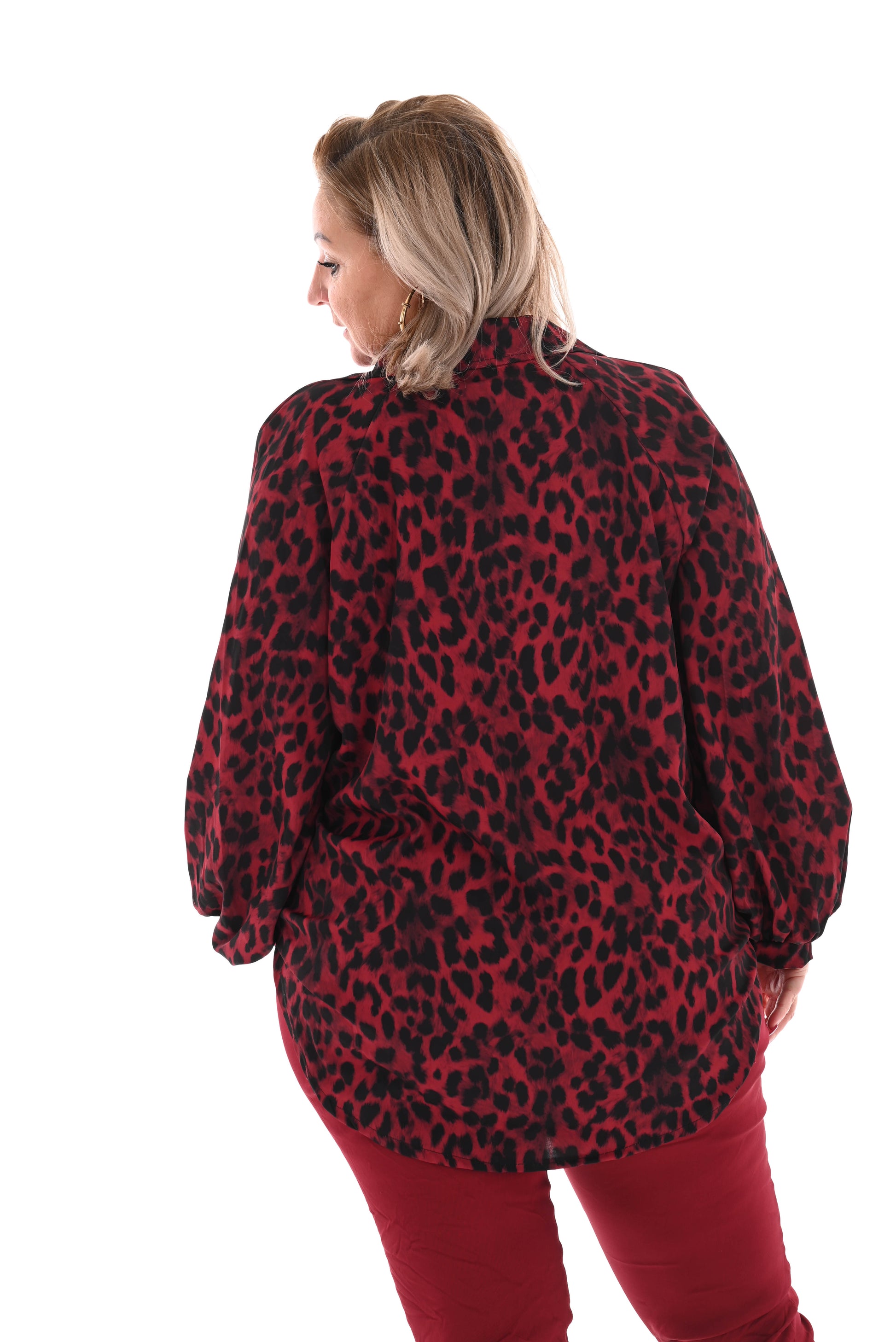 Blouse multi v-hals panter rood