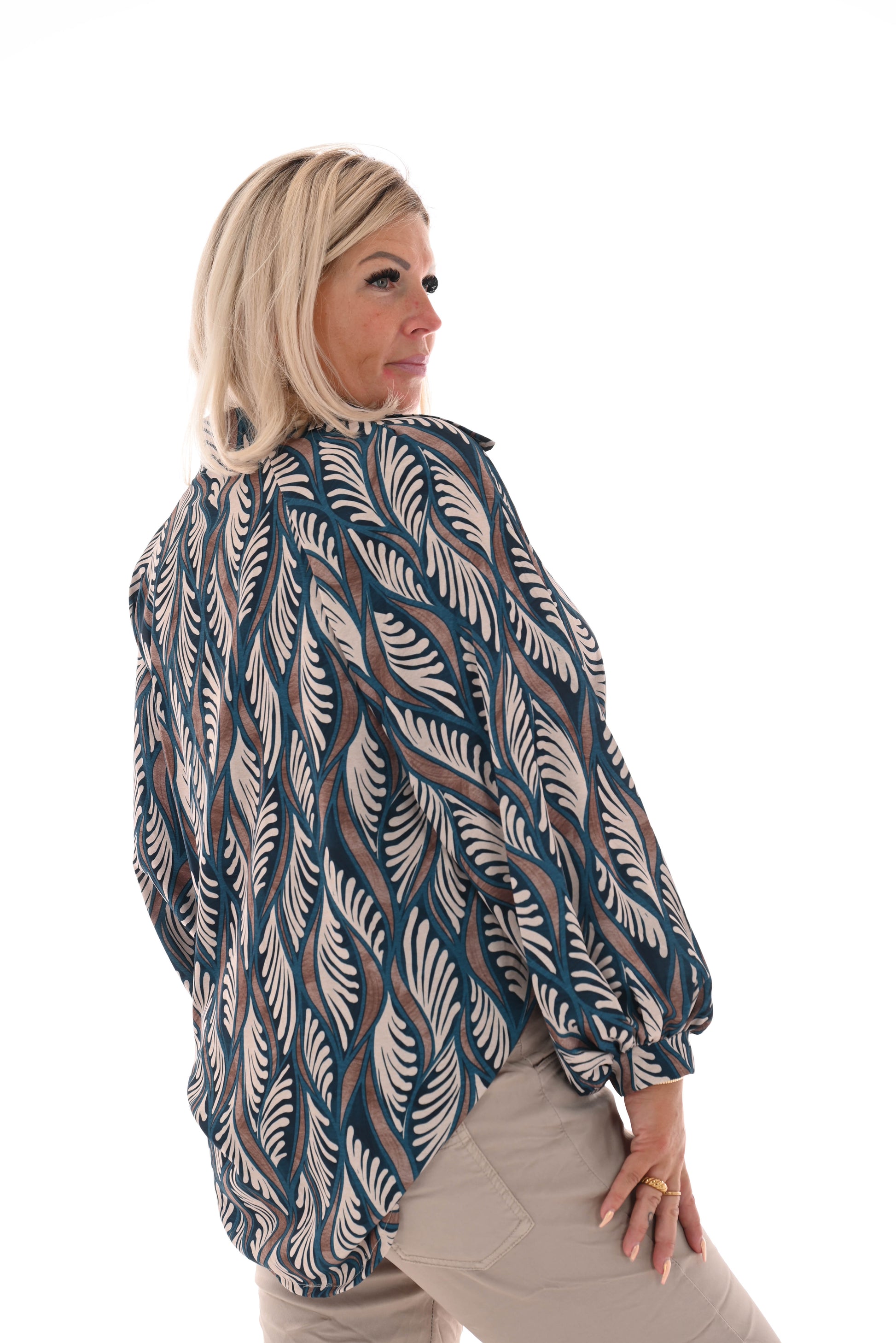 Blouse multi v-hal blaadje marineblauw