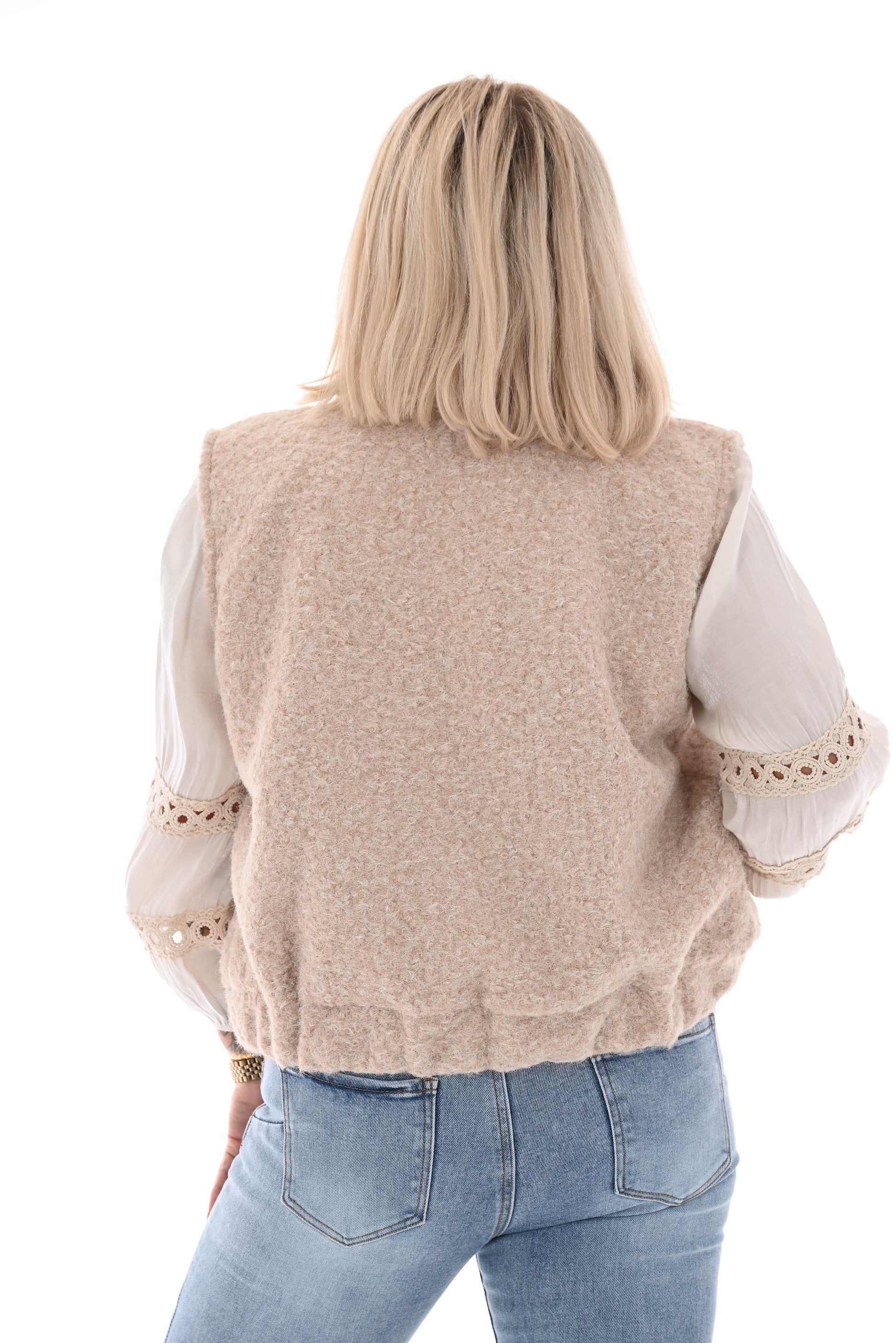 Gilet wavy teddy met gouden knopen beige