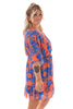 Korte jurk elastieken taille roezel detail kobaltblauw/oranje