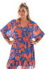Korte jurk elastieken taille roezel detail kobaltblauw/oranje