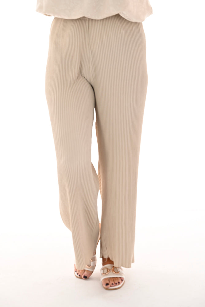 Wijde broek plisse beige