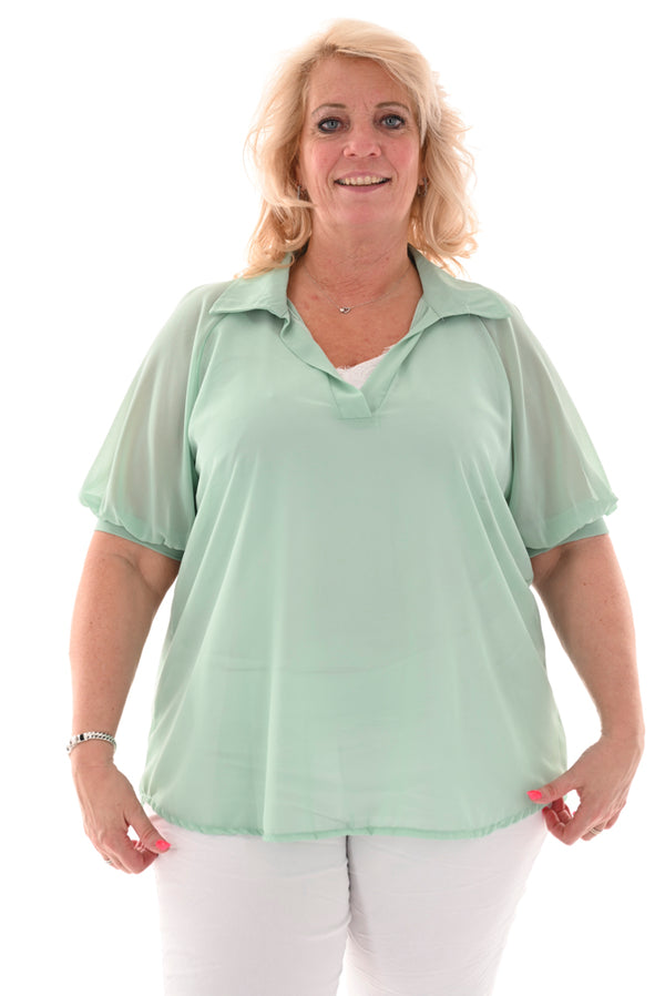 Blouse v-hals korte mouwen chiffon mintgroen