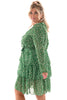 Korte jurk roezel en stroken gevlekt groen