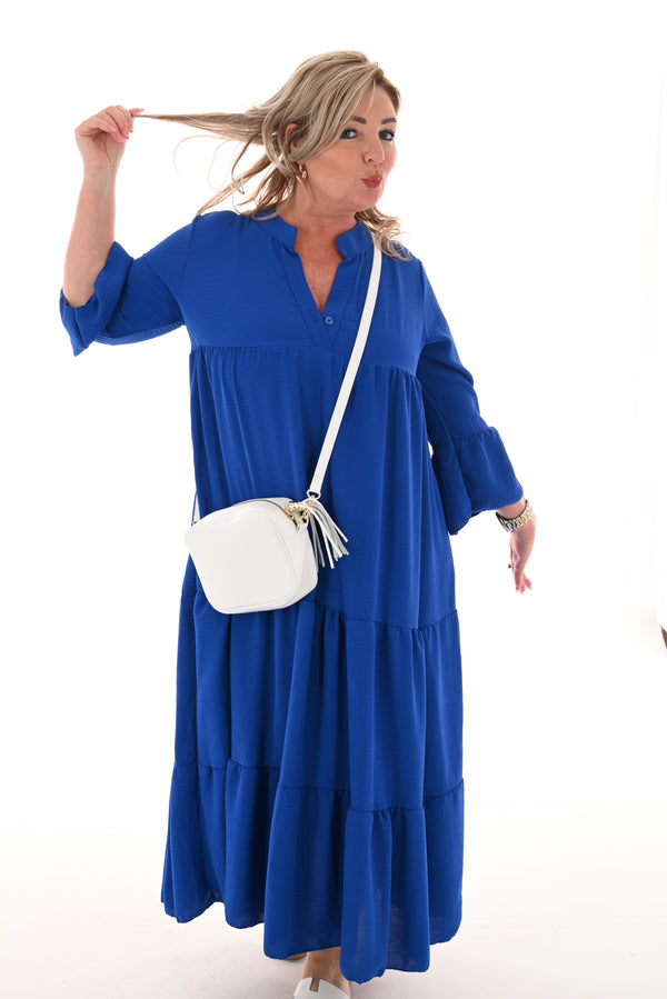 Maxi jurk met stroken v-hals kobaltblauw
