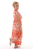 Lange jurk knoop detail zebra oranje/roomwit
