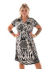 Half lange jurk knoop detail zebra zwart/roomwit