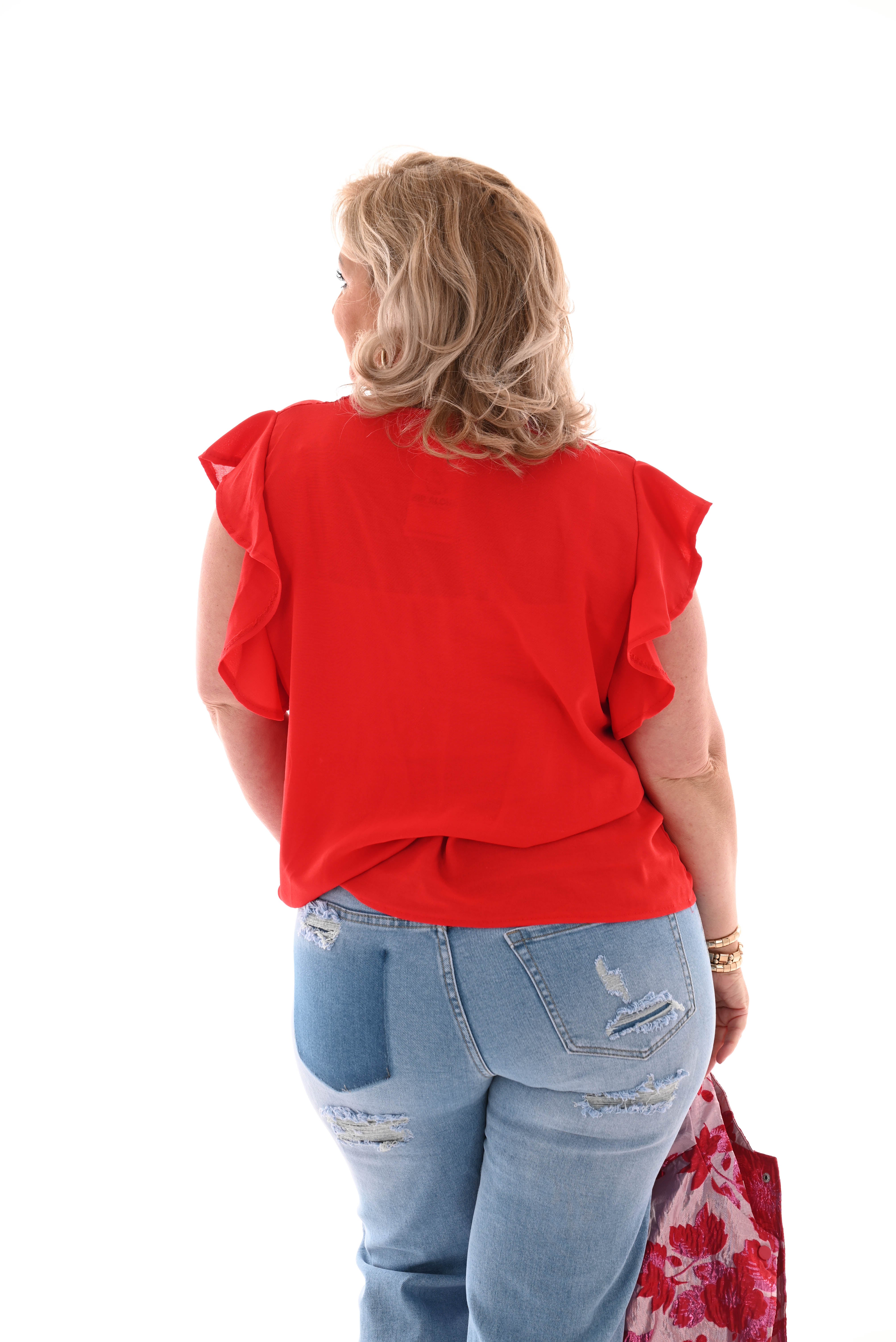 Top roezel v-hals uni rood