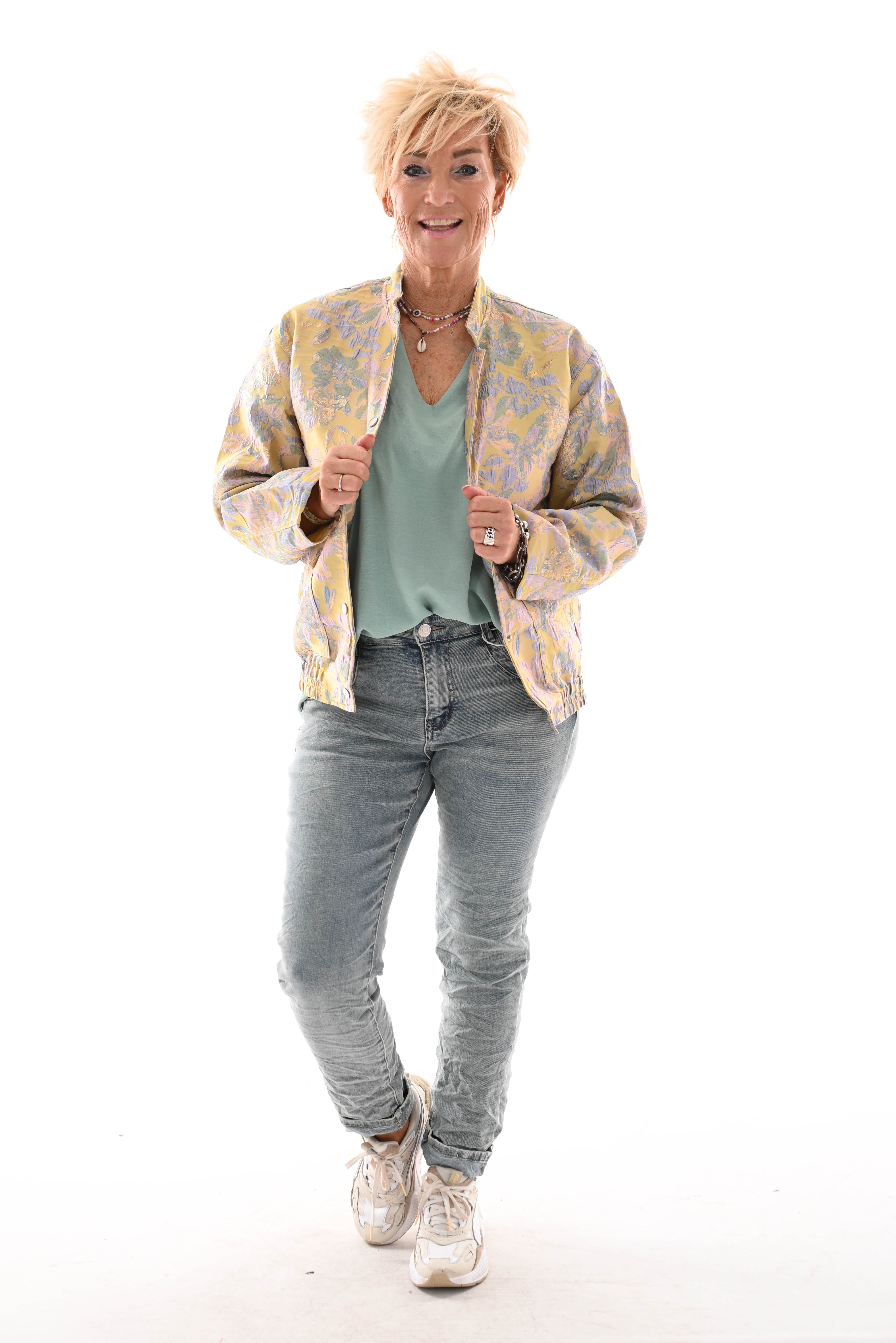 Bomber silky lichtgeel/lila