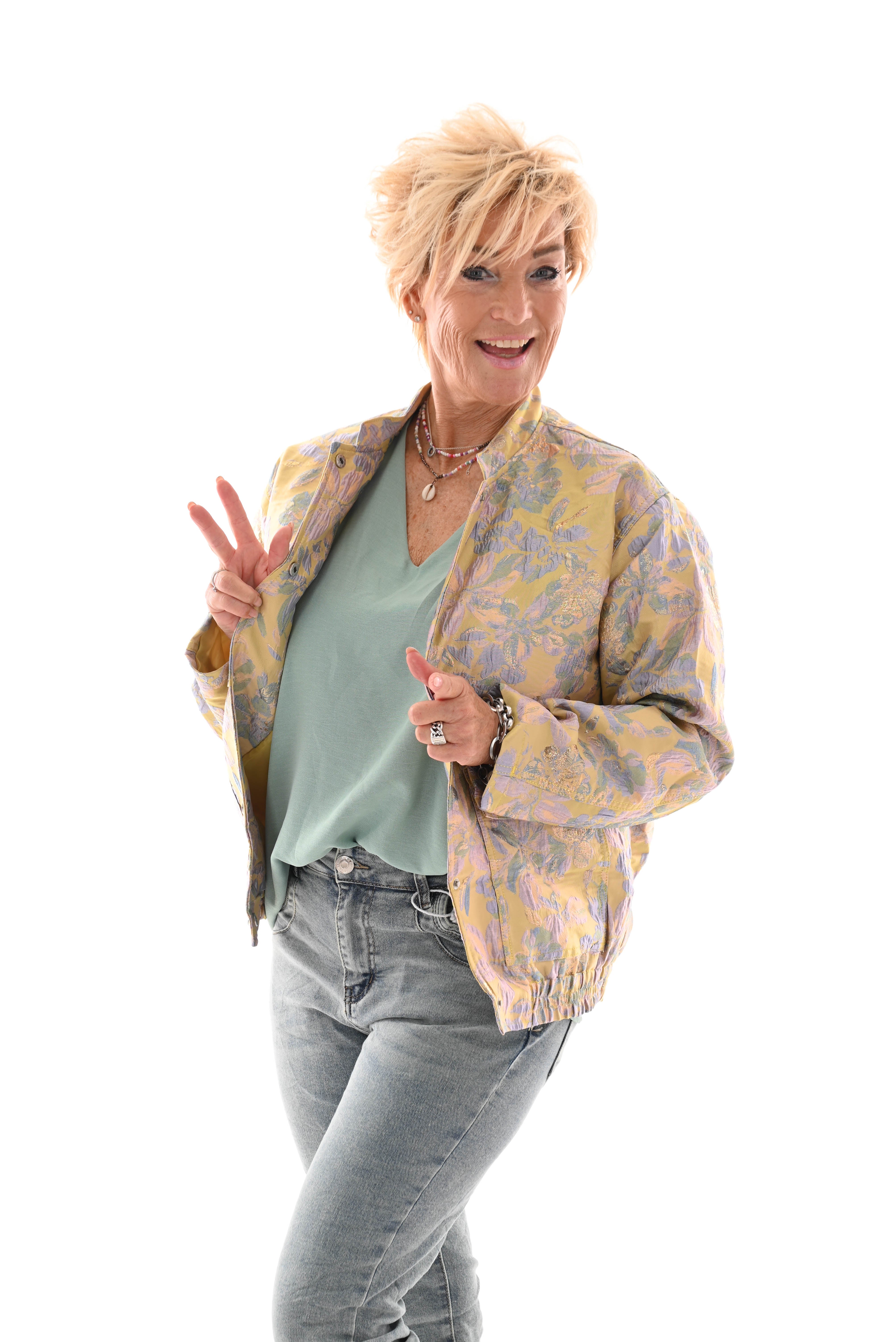 Bomber silky lichtgeel/lila