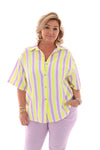 Blouse wafel korte mouwen lila/felgeel