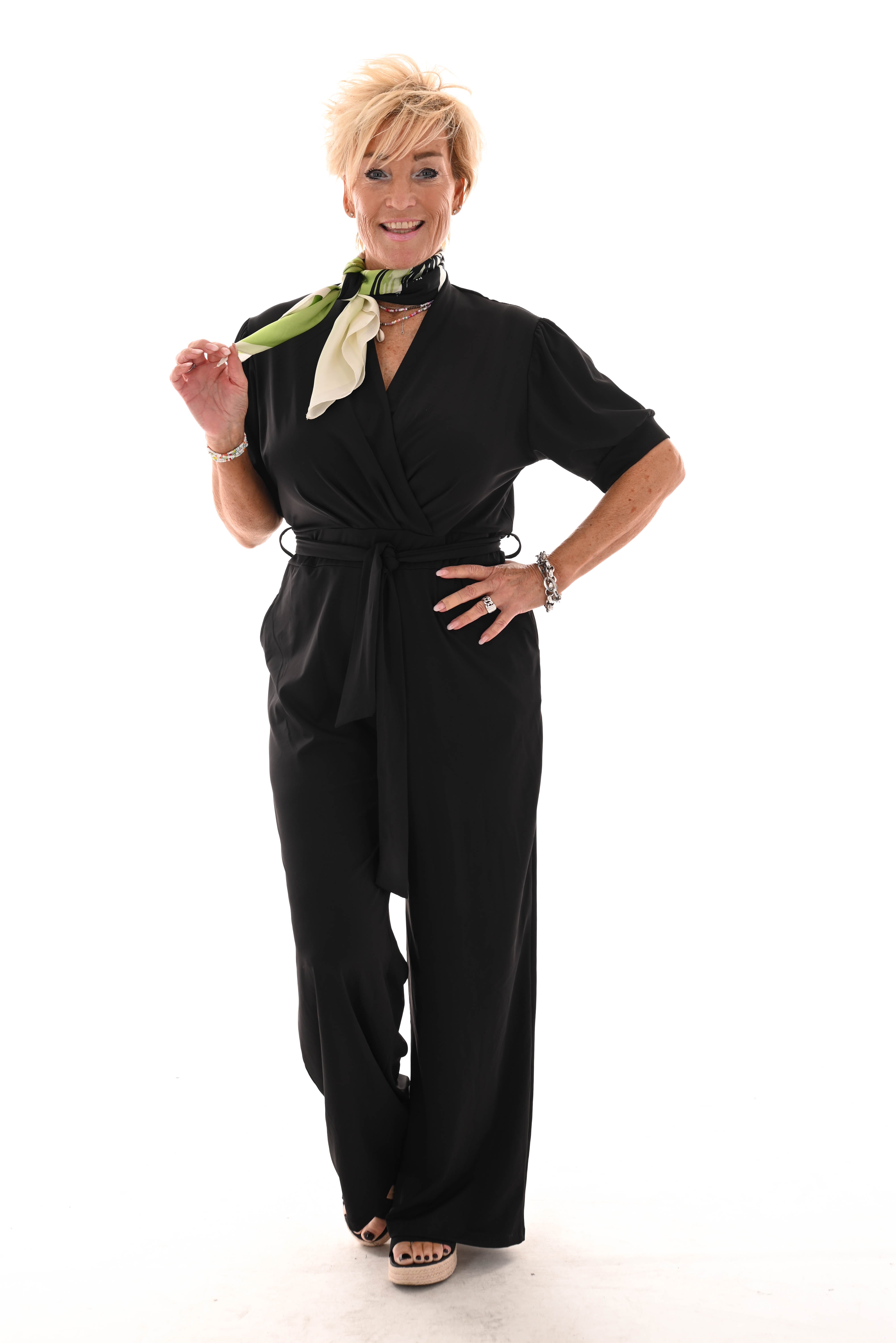 Jumpsuit overslag met strik uni  zwart