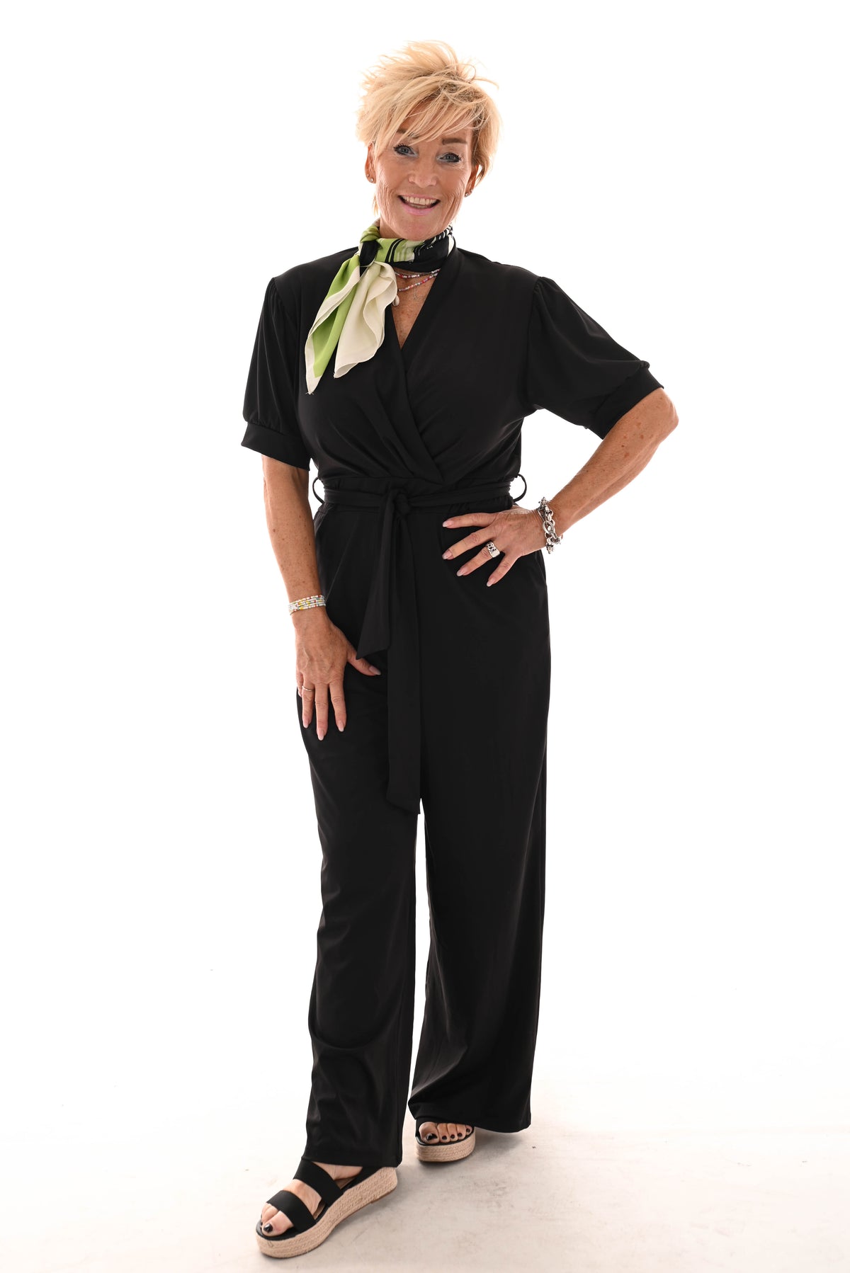 Jumpsuit overslag met strik uni  zwart