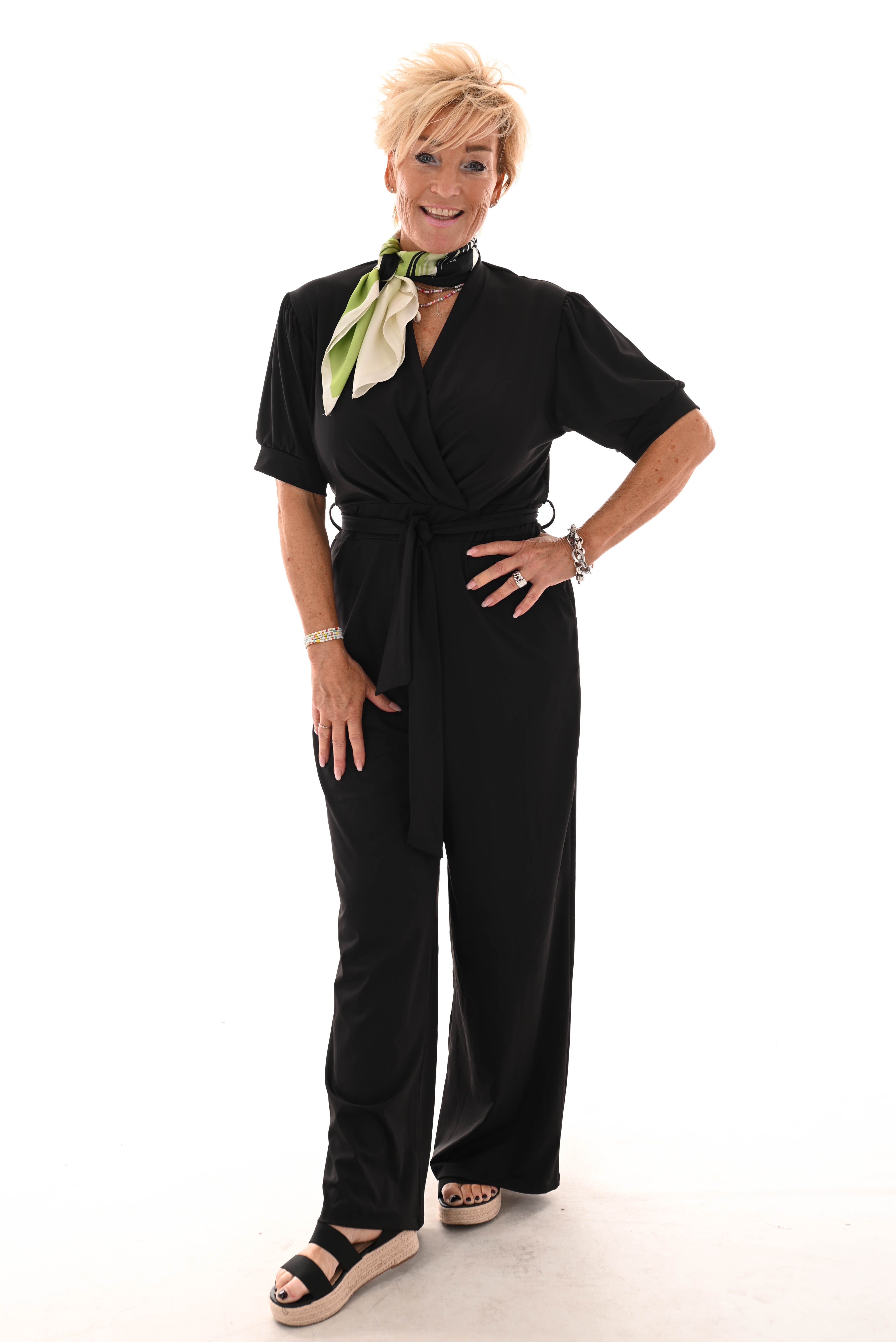 Jumpsuit overslag met strik uni  zwart