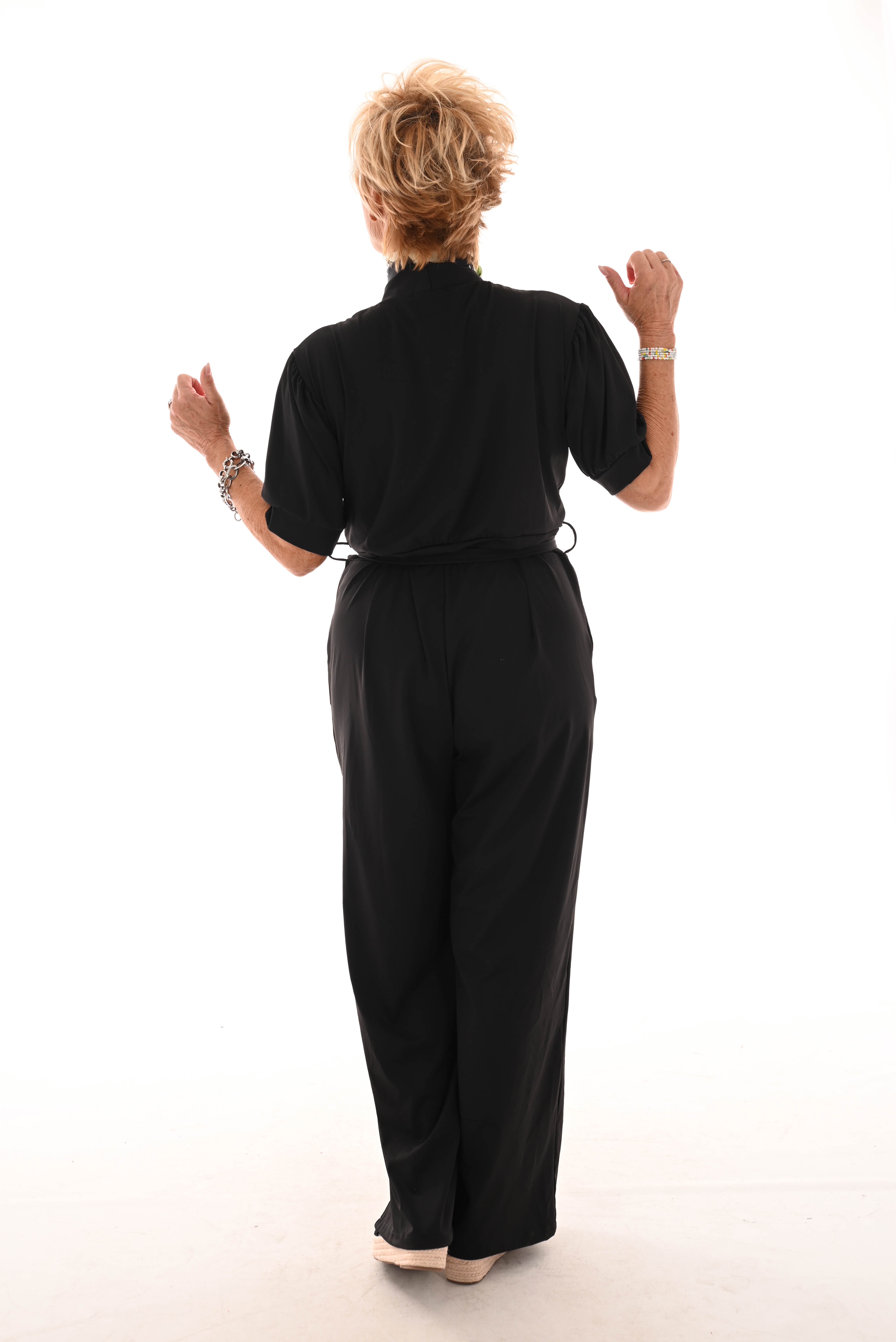 Jumpsuit overslag met strik uni  zwart