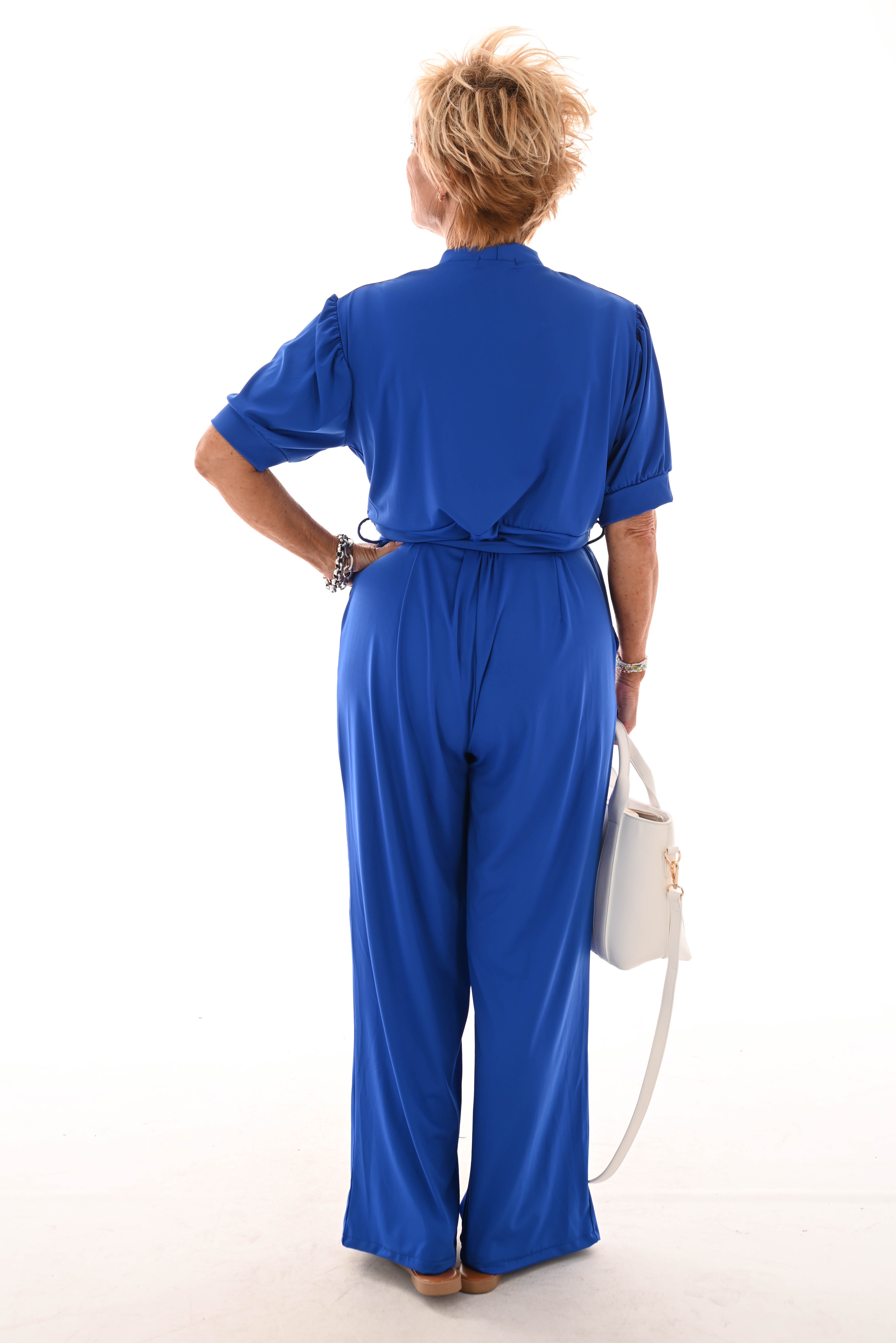 Jumpsuit overslag met strik uni  kobaltblauw