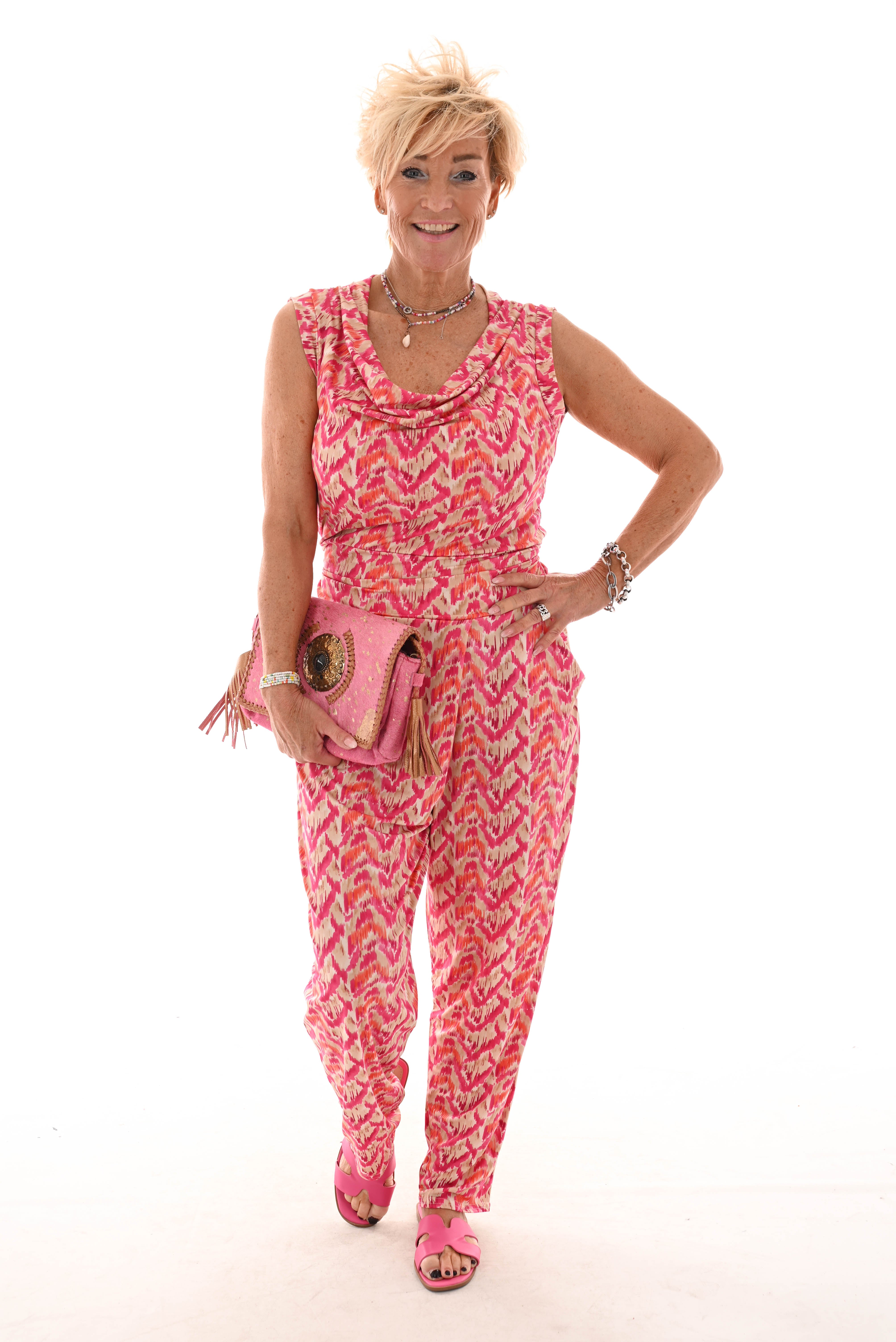 Jumpsuit waterval mouwloos vegen fuchsia