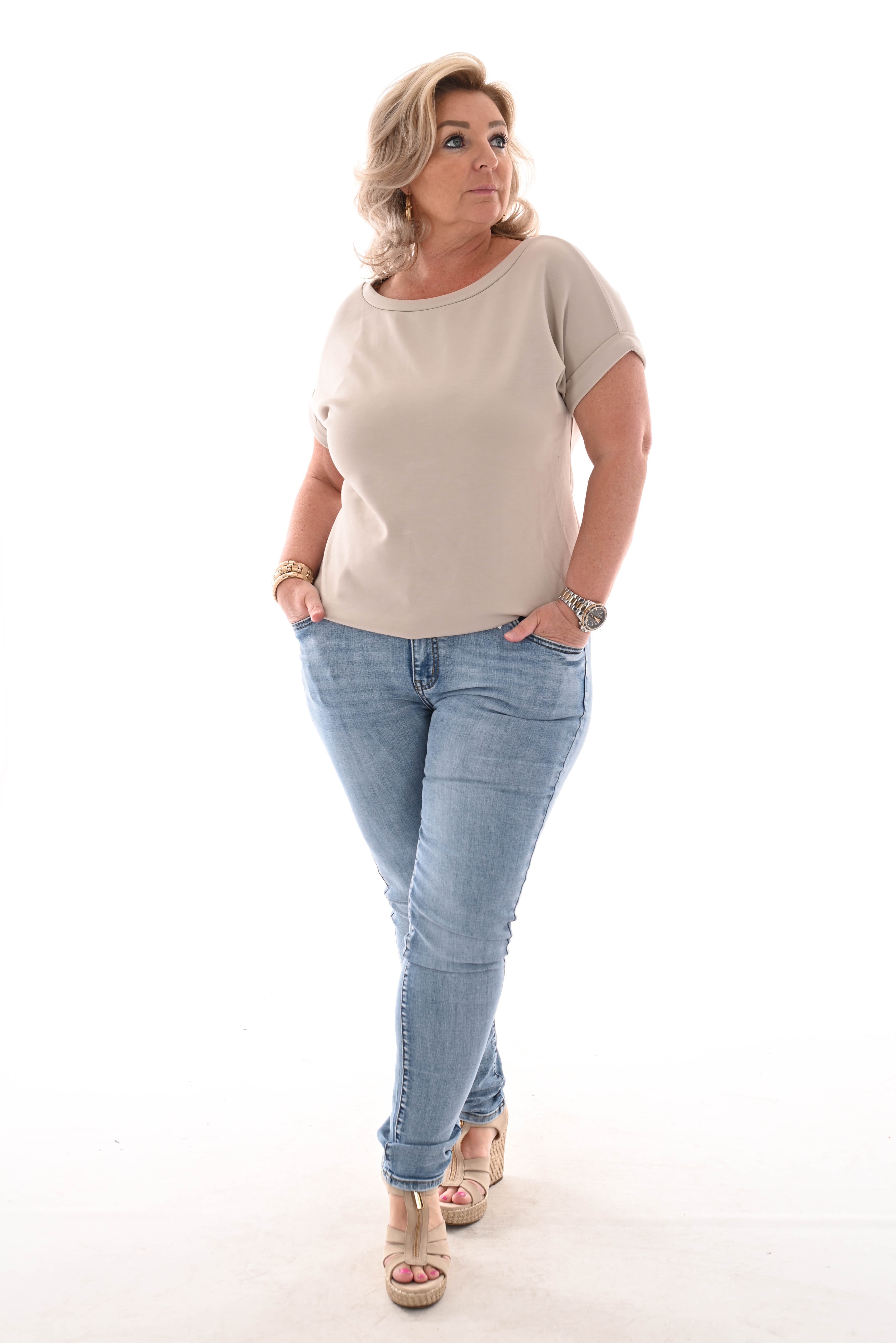 Shirt korte mouwen uni taupe